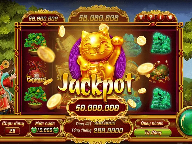 Màn hình trò chơi slot với các biểu tượng và giải độc đắc